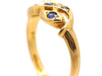 Edwardian 18ct Gold Double Snake & Lover's Knot Ring set with Sapphires & Diamonds