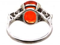 Art Deco 18ct White Gold & Platinum Ring set with a Fire Opal with Rose Diamond Set Shoulders