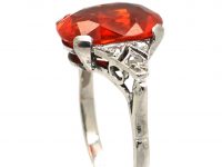 Art Deco 18ct White Gold & Platinum Ring set with a Fire Opal with Rose Diamond Set Shoulders