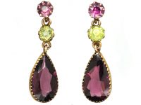 Edwardian 9ct Gold, Garnet & Chrysolite Drop Earrings