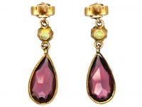 Edwardian 9ct Gold, Garnet & Chrysolite Drop Earrings