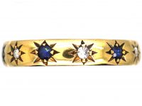 Retro 18ct Gold Ring set with Alternate Sapphires & Diamonds