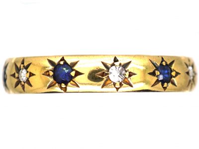 Retro 18ct Gold Ring set with Alternate Sapphires & Diamonds