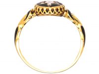 Victorian 18ct Gold, Black Enamel & Rose Diamond Star Mourning Ring