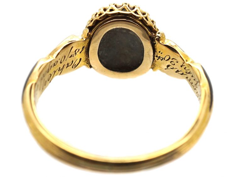 Victorian 18ct Gold, Black Enamel & Rose Diamond Star Mourning Ring