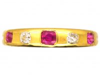Edwardian 18ct Gold Rub Over Set Ruby & Diamond Five Stone Ring