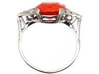 Art Deco 18ct White Gold & Platinum Ring set with a Fire Opal with Rose Diamond Set Shoulders