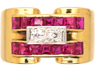 French Retro 18ct Gold, Ruby & Diamond Cocktail Ring