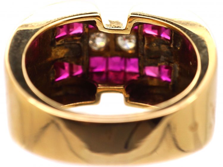 French Retro 18ct Gold, Ruby & Diamond Cocktail Ring