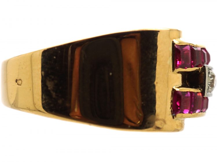 French Retro 18ct Gold, Ruby & Diamond Cocktail Ring