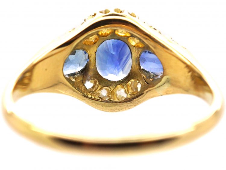 Victorian 18ct Gold, Three Stone Sapphire & Diamond Ring