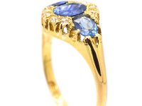 Victorian 18ct Gold, Three Stone Sapphire & Diamond Ring