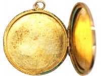 Edwardian 9ct Gold Back & Front, Round Locket with Engine Turned Detail