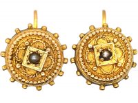 Victorian 15ct Gold Small Etruscan Revival Earrings set with Natural Split Pearls