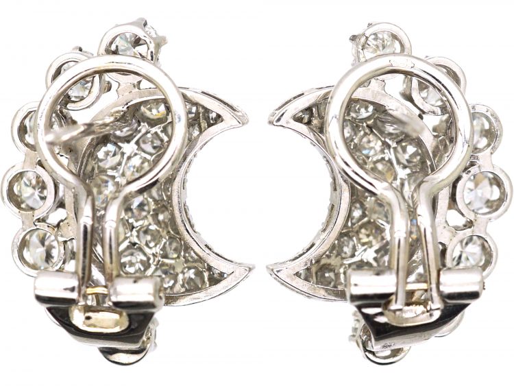 Retro 18ct White Gold Moon & Stars Earrings set with Diamonds