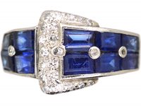 Art Deco Platinum & Iridium Buckle Ring set with Sapphires & Diamonds