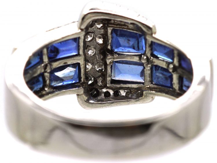 Art Deco Platinum & Iridium Buckle Ring set with Sapphires & Diamonds