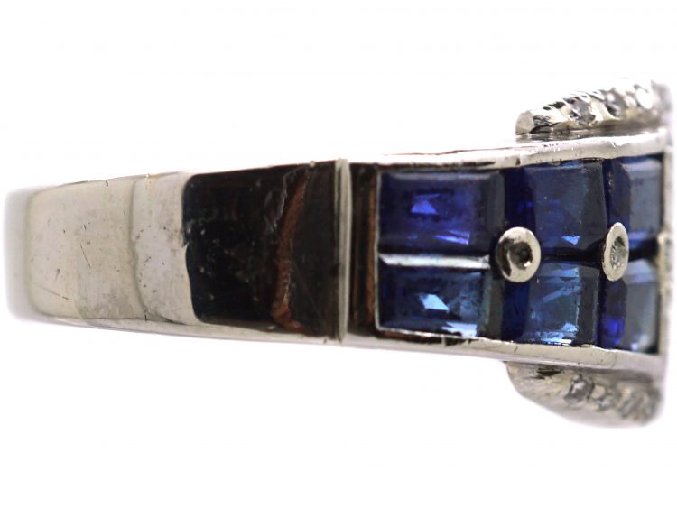 Art Deco Platinum & Iridium Buckle Ring set with Sapphires & Diamonds