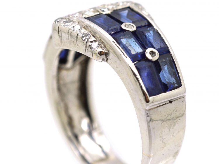 Art Deco Platinum & Iridium Buckle Ring set with Sapphires & Diamonds