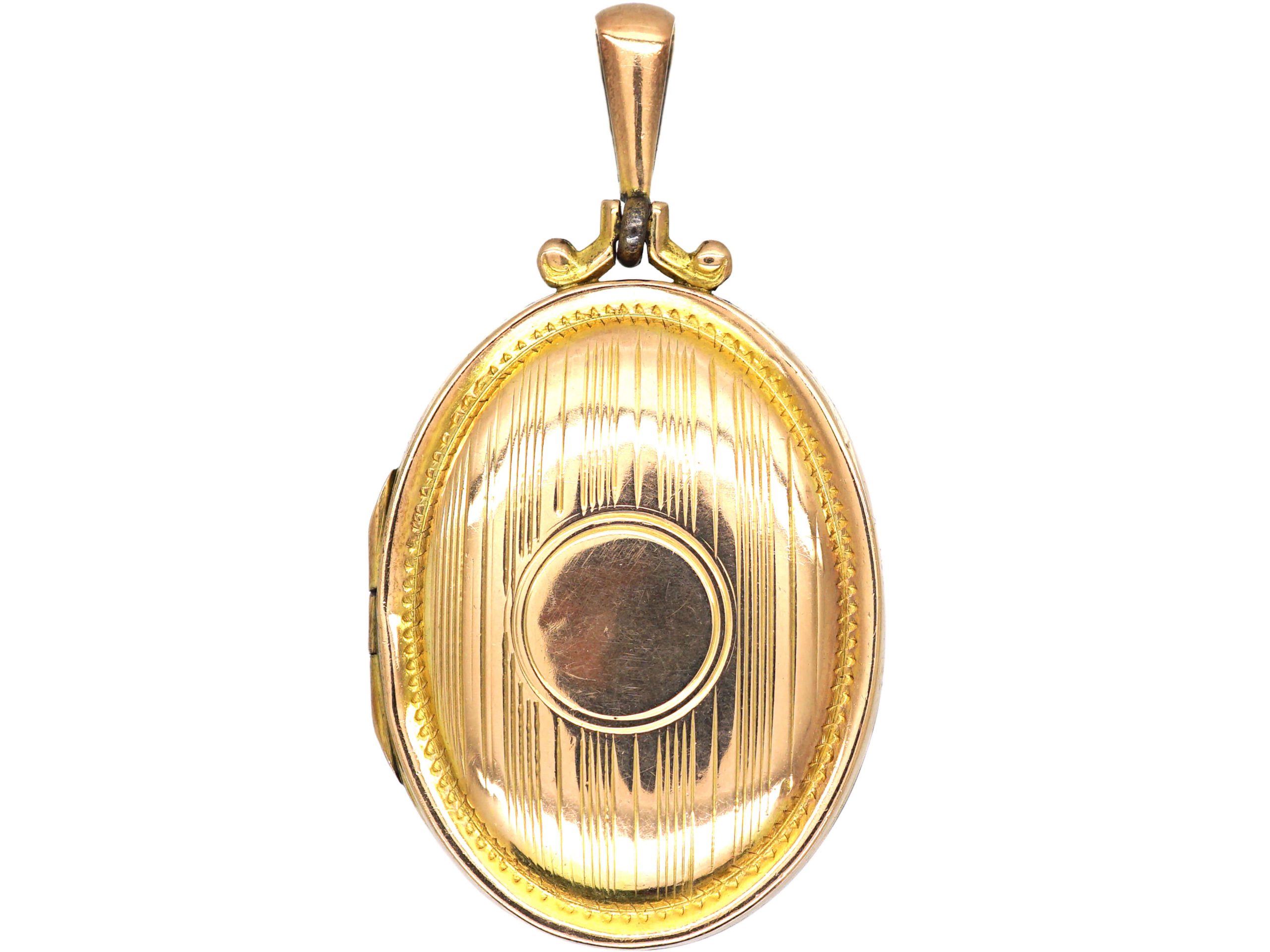 Edwardian 9ct Back & Front Oval Locket with Engine Turned Detail (255X ...
