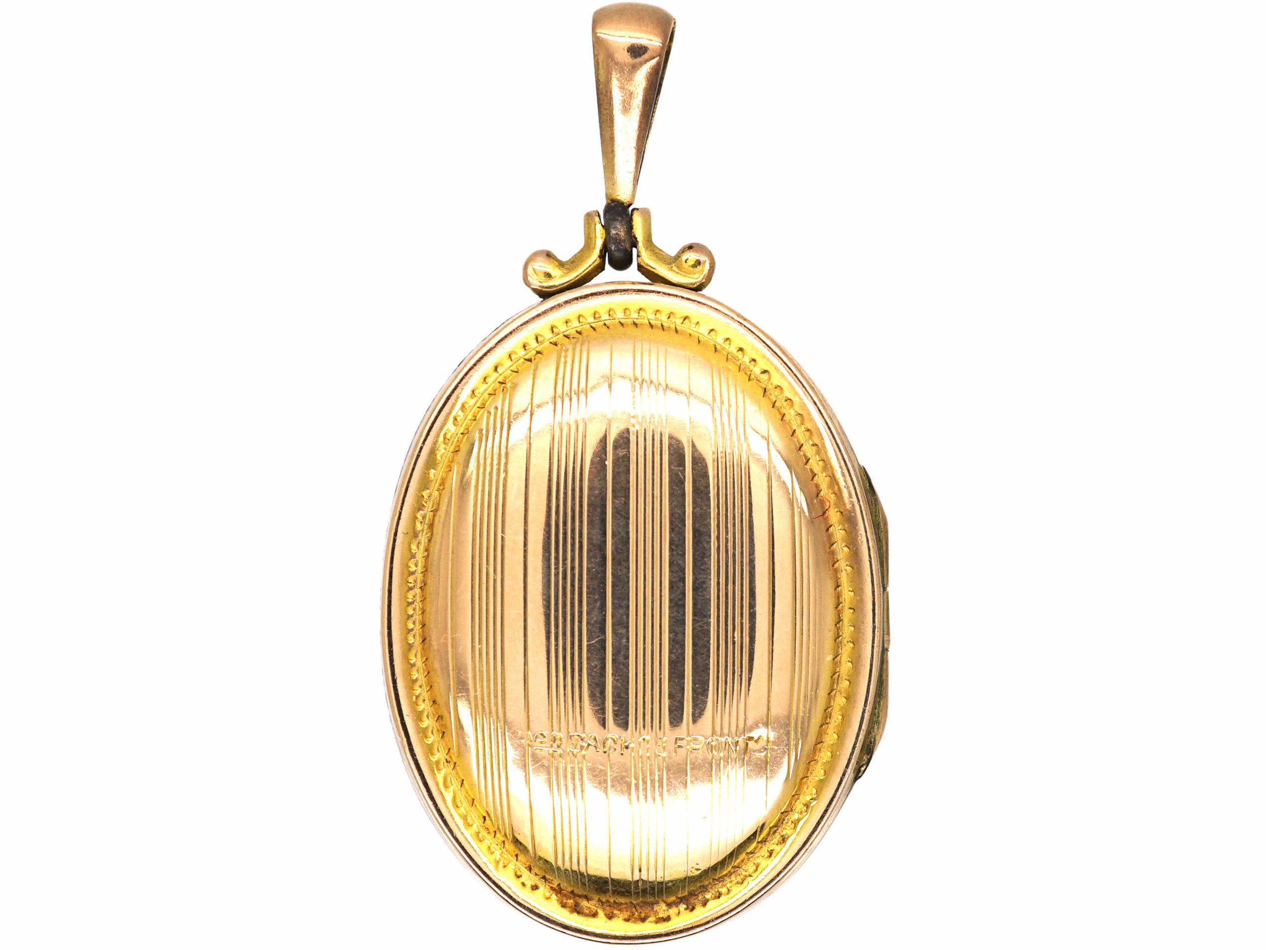 Edwardian 9ct Back & Front Oval Locket with Engine Turned Detail (255X ...