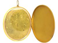 Victorian Large 15ct Gold Oval Locket with Flower Spray set with Turquoise & Natural Split Pearls