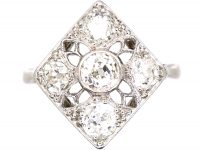 Early 20th Century 18ct White Gold, Diamond Shaped Ring set with Diamonds