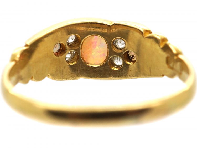 Victorian 18ct Gold, Three Stone Opal & Diamond Ring