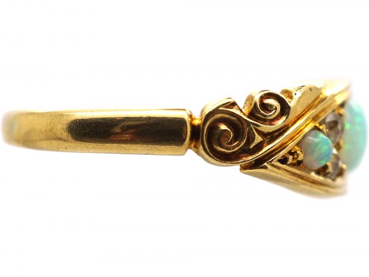 Victorian 18ct Gold, Three Stone Opal & Diamond Ring