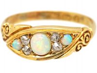 Victorian 18ct Gold, Three Stone Opal & Diamond Ring