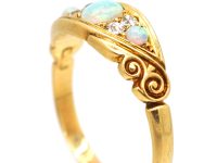 Victorian 18ct Gold, Three Stone Opal & Diamond Ring