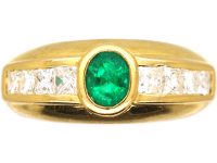 18ct Gold, Emerald & Princess Cut Diamond Ring