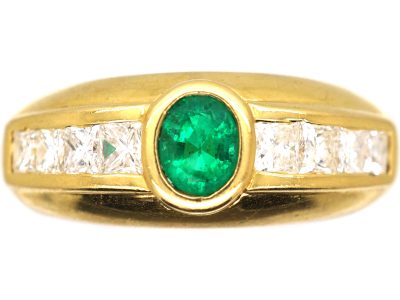 18ct Gold, Emerald & Princess Cut Diamond Ring