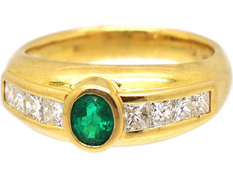 18ct Gold, Emerald & Princess Cut Diamond Ring