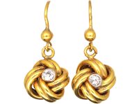 Edwardian 18ct Gold & Platinum Knot Earrings set with a Diamond