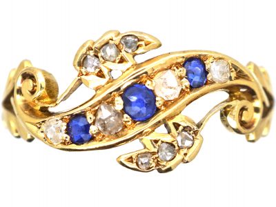 Edwardian 18ct Gold Twist Ring set with Sapphires & Diamonds