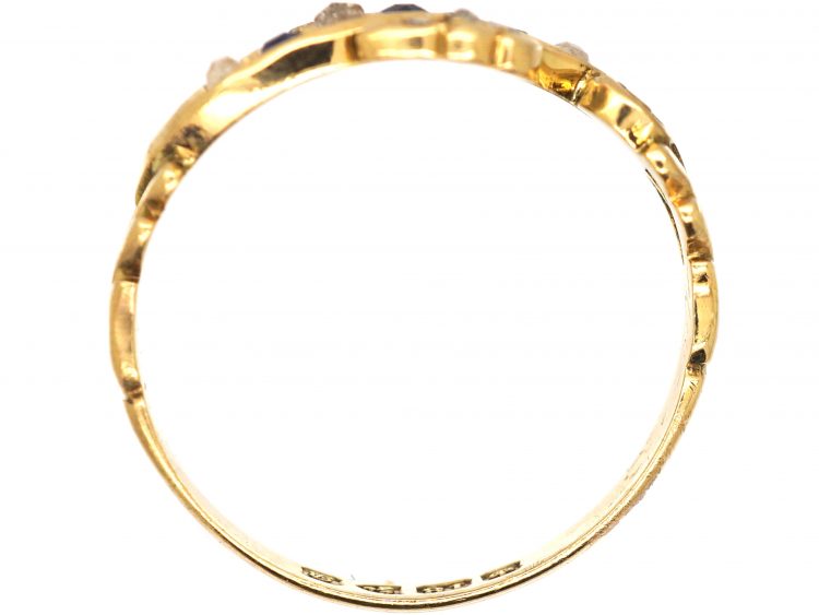 Edwardian 18ct Gold Twist Ring set with Sapphires & Diamonds