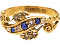 Edwardian 18ct Gold Twist Ring set with Sapphires & Diamonds