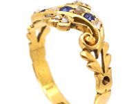 Edwardian 18ct Gold Twist Ring set with Sapphires & Diamonds