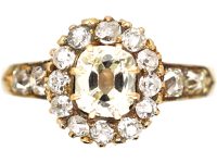 Victorian 18ct Gold, Old Mine Cut Diamond Cluster Ring with Diamond Set Shoulders