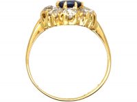 Edwardian 18ct Gold, Sapphire & Old Mine Cut Diamond Cluster Ring