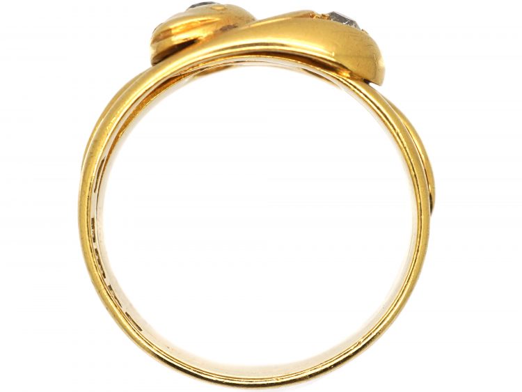 Edwardian Large 18ct Gold Double Snake Ring set with Diamonds