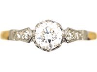 Early 20th Century 18ct Gold & Platinum, Diamond Solitaire Ring with Diamond Set Shoulders