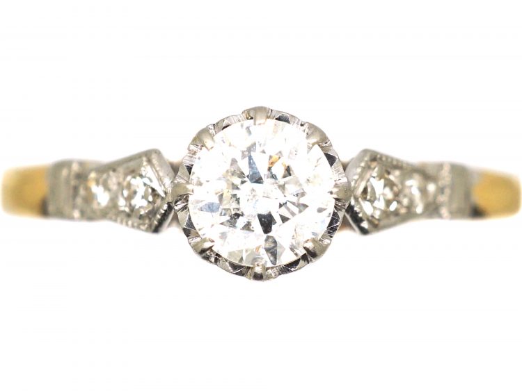 Early 20th Century 18ct Gold & Platinum, Diamond Solitaire Ring with Diamond Set Shoulders