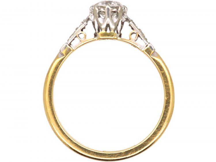 Early 20th Century 18ct Gold & Platinum, Diamond Solitaire Ring with Diamond Set Shoulders