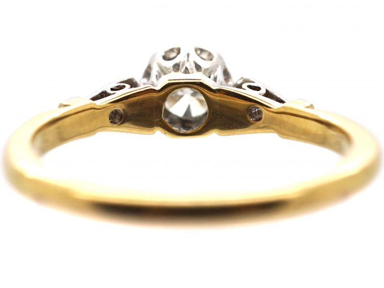 Early 20th Century 18ct Gold & Platinum, Diamond Solitaire Ring with Diamond Set Shoulders