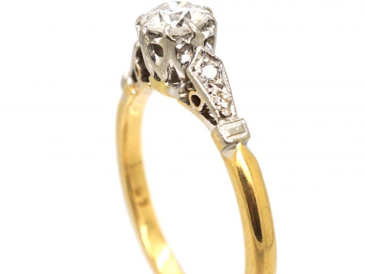 Early 20th Century 18ct Gold & Platinum, Diamond Solitaire Ring with Diamond Set Shoulders