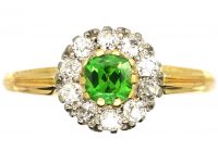 Edwardian 18ct Gold, Green Garnet & Diamond Cluster Ring