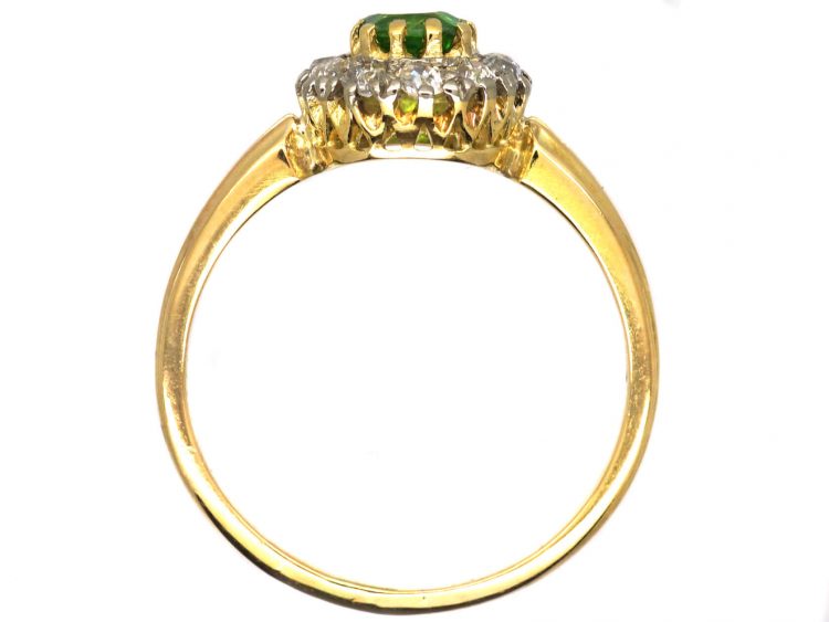 Edwardian 18ct Gold, Green Garnet & Diamond Cluster Ring