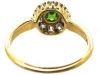 Edwardian 18ct Gold, Green Garnet & Diamond Cluster Ring